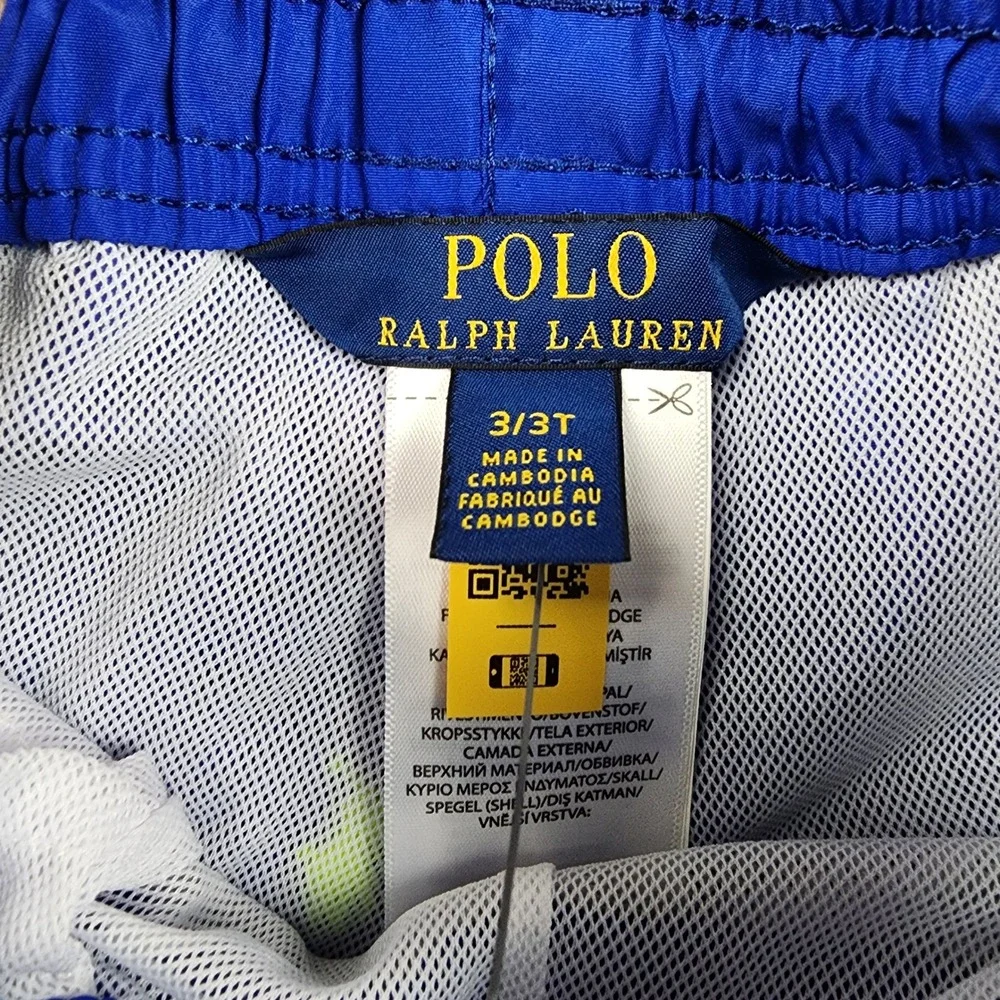 NWT Polo Ralph Lauren Swim Trunks Kids Size 3T Blue Multi Color Pony Embroidered